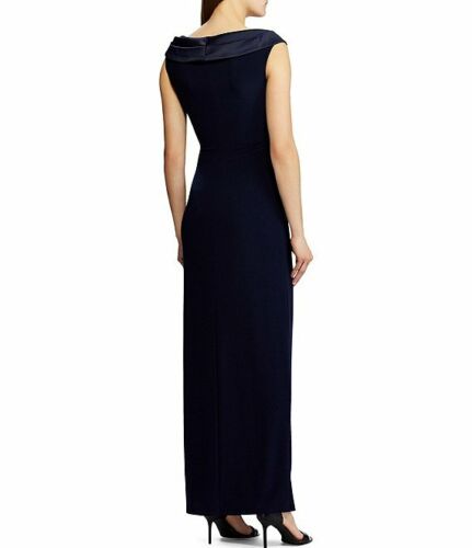 Lauren Ralph Lauren Satin Portrait Collar Jersey Gown  Color Black Size 4