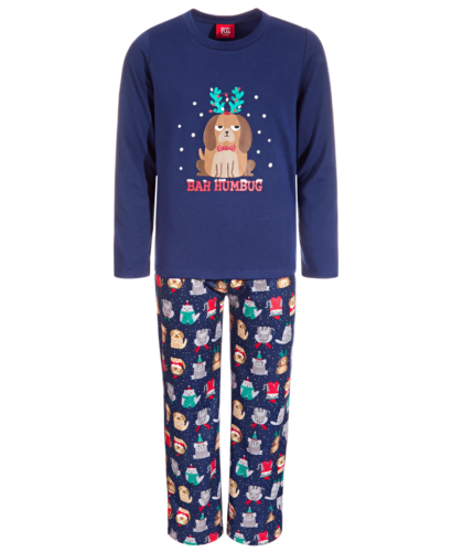 Family PJs Kids Unisex Holiday Bah Humbug Dogs 2PC Pajama Set  Color Blue Size 2T/3T