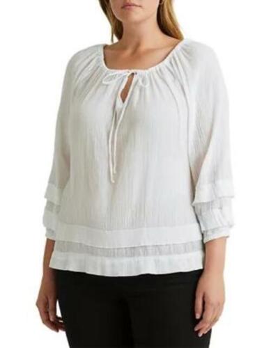 Lauren Ralph Lauren Plus-Size Ruffle-Trim Top  Color Crinkle White Size 2X